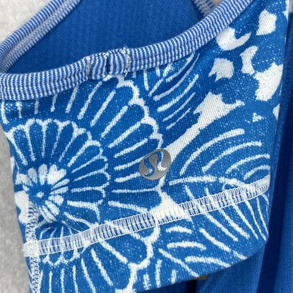 LULULEMON Tank Top 6 M No Limits Racerback Circle Mesh Shelf Bra Yoga Gym Blue - Picture 6 of 12